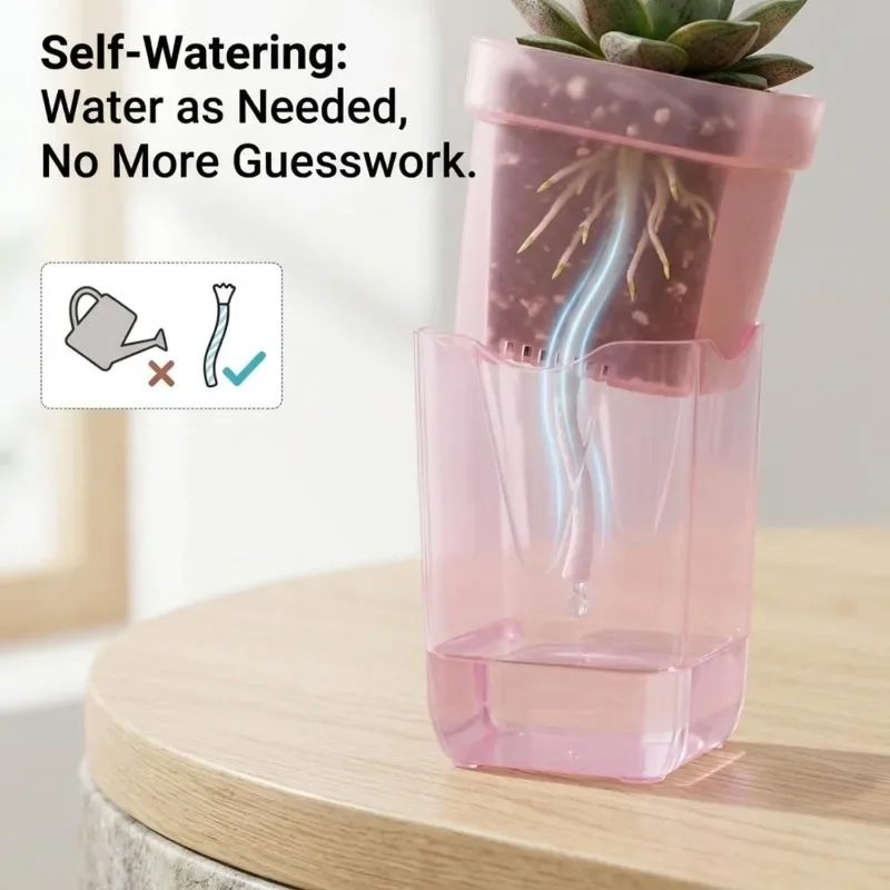 Transparent Pink Self Watering - Self Watering Planter recension och pris